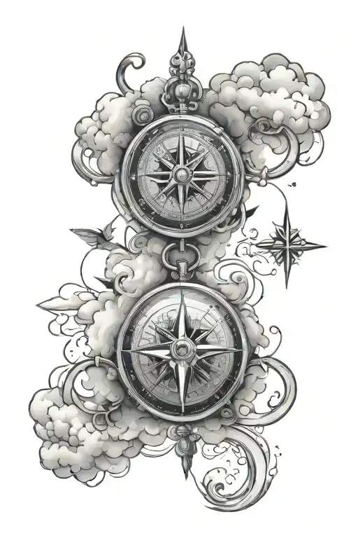 clouds all around a compass infinity symbol  tattoo design idea