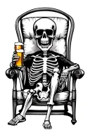 skeleton sitting in a lounge chair with sunglasses on while holding up a beer tattoo design idea