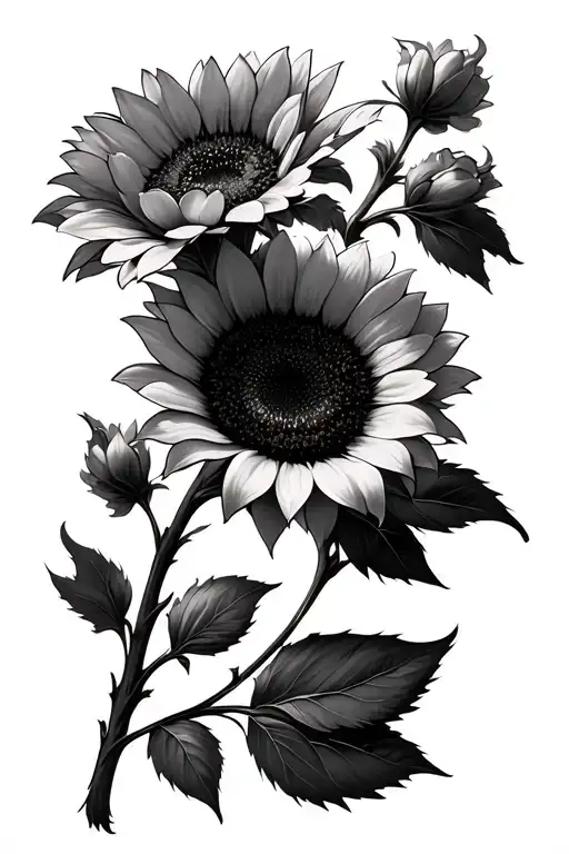 sunflower blooming cherry blossom tattoo design idea