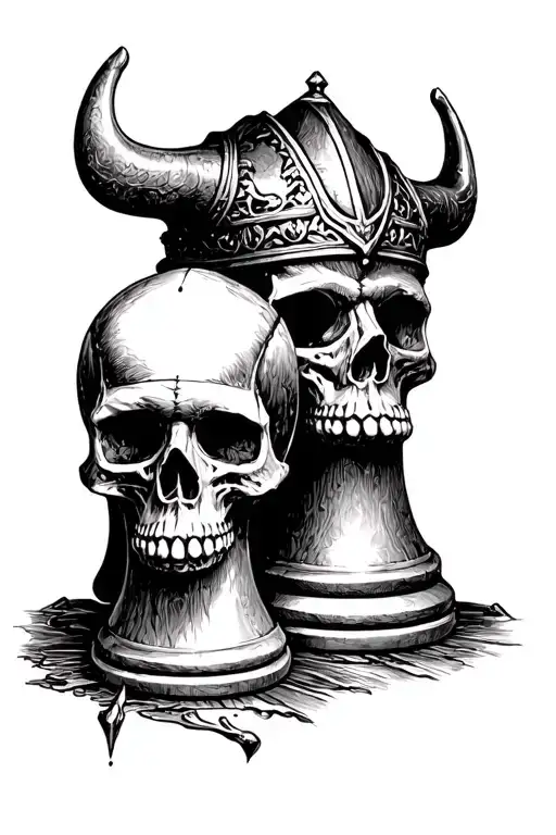 Viking skull king and queen chess pieces tattoo design idea
