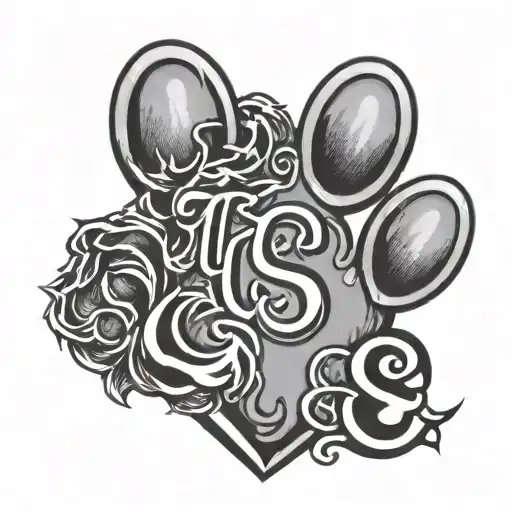 cat paw print inside a dog paw print with the letters C and S in a heart tattoo design idea