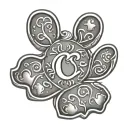 cat paw print inside a dog paw print with the letters C and S in a heart tattoo design idea