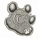 cat paw print inside a dog paw print with the letters C and S in a heart tattoo design idea