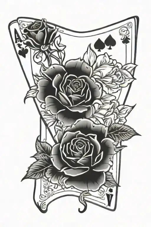 royal flush hand of cards and a carnation flower tattoo design idea