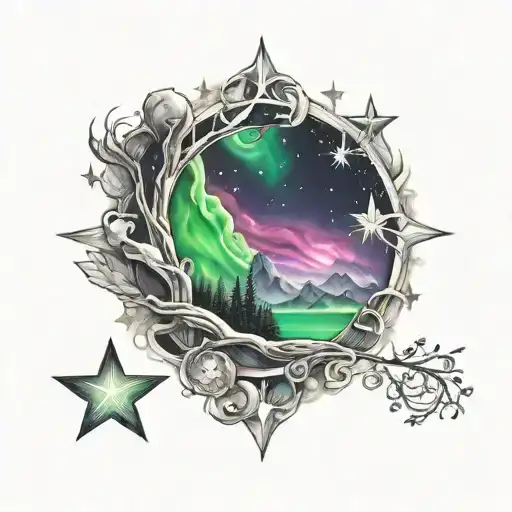 northern lights and stars for half sleeve tattoo design idea