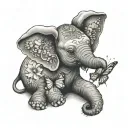 baby elephant with butterfly resting tattoo design idea