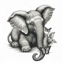baby elephant with butterfly resting tattoo design idea
