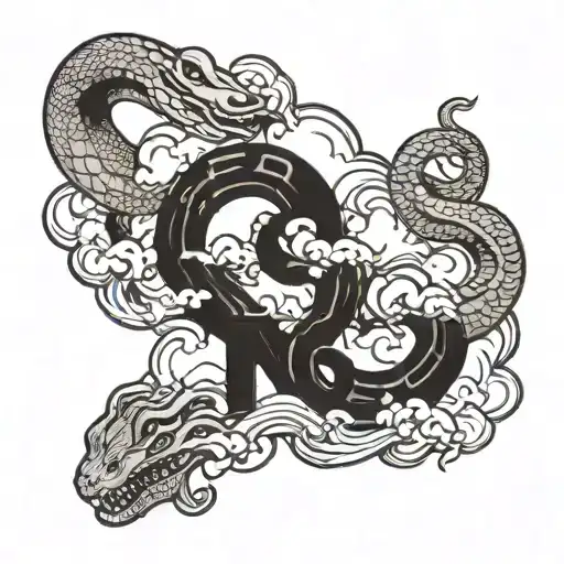 Combine the imagery of clouds and a snake in a surreal and dreamlike back tattoo design, with the phrase 'fear no evil' incorporated in a bold and artistic font tattoo design idea