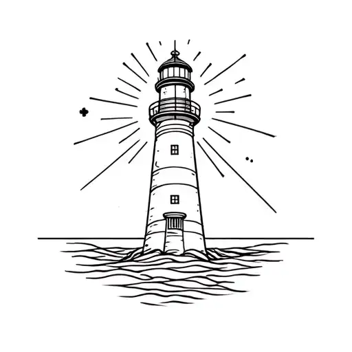 lighthouse with beam light bulb shinging light  tattoo design idea