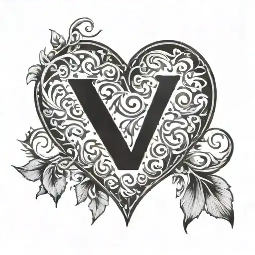 word "K" inside love heart tattoo design idea