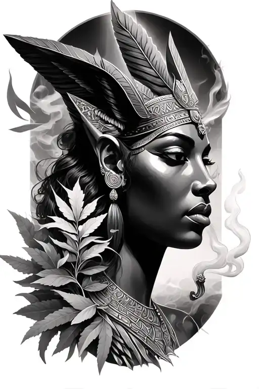 diosa sekhmet goddess smoking sage tattoo design idea