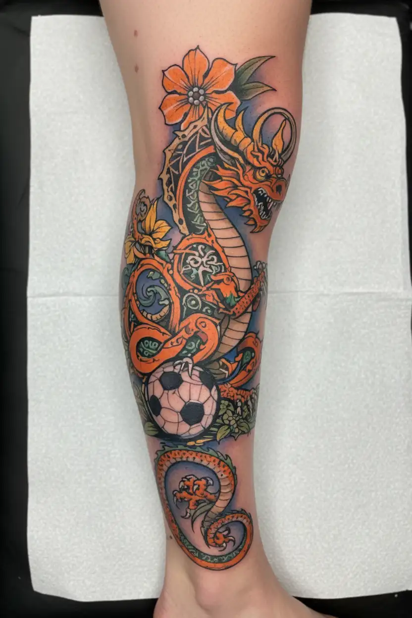 Welsh dragon, Wales, daffodil, soccer ball, Blackpool tower tattoo design idea