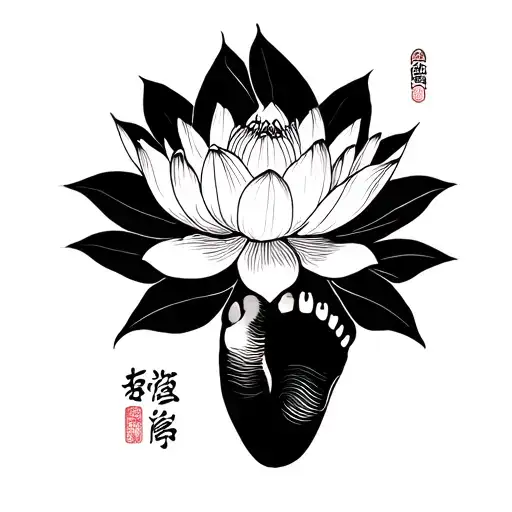 Lotus flower with baby foot print tattoo design idea
