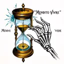 "Memento Vivere" "Memento Vivere" hourglass with compass and skeleton hand tattoo design idea