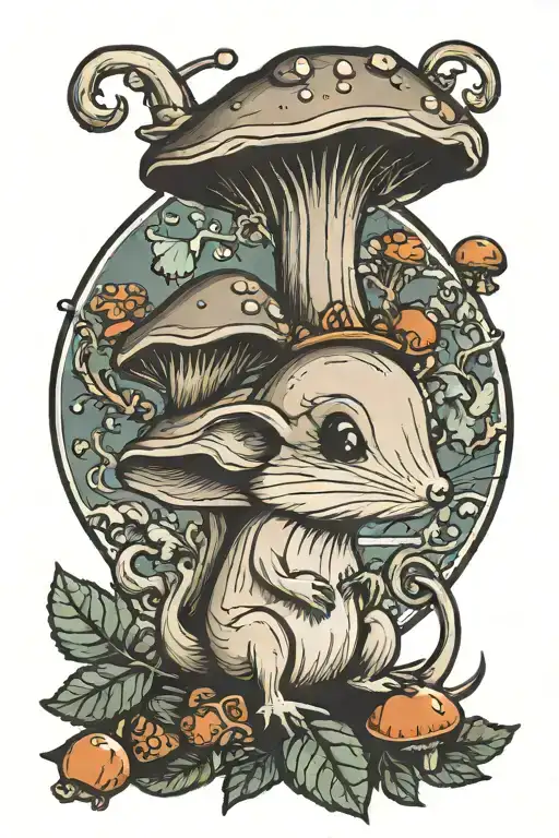  mushroom mouse with acorns tattoo design idea