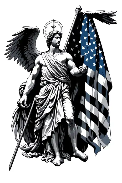 Saint Michael holding american flag tattoo design idea