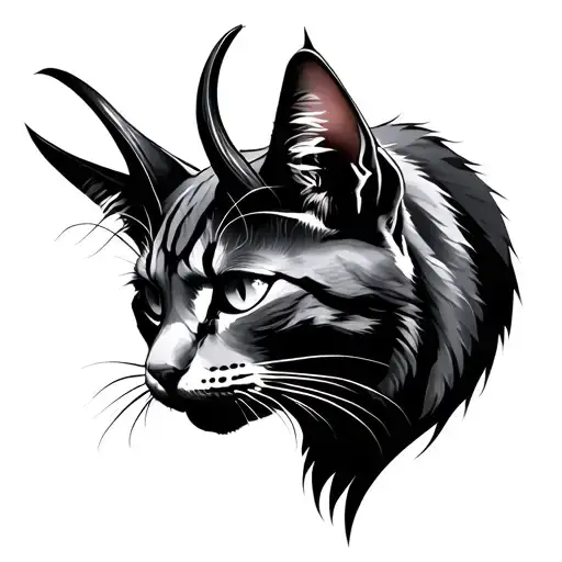 dark cat with devil horns emerging like baphomet tattoo design idea