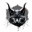 dark cat with devil horns emerging like baphomet tattoo design idea