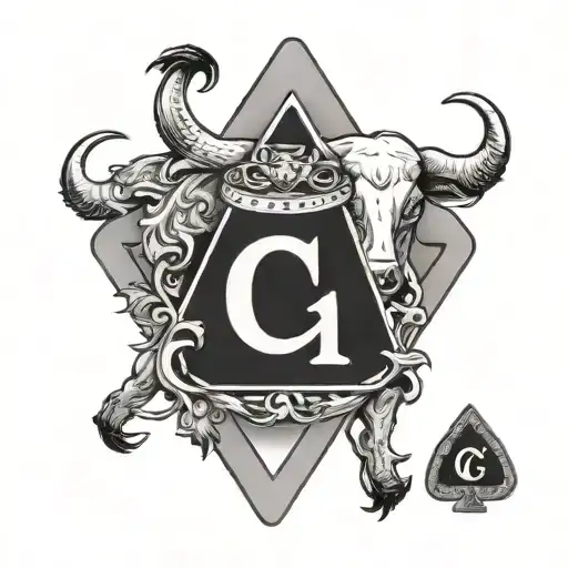 My family has a cattle brand that is a c connected to the top of a triangle. put that logo in a ace of spades playing ca tattoo design idea