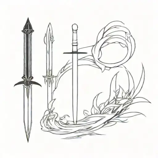 A minimalistic, full-length black sword design seen from the front, positioned vertically. The sword has sharp, clean li tattoo design idea