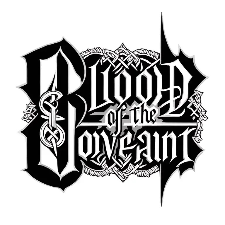 AI generated tattoo design with the words 'Blood of the covenant' in viking style with runes and knotwork tattoo design idea