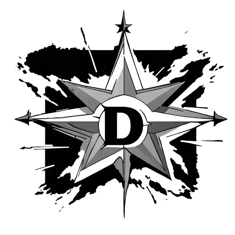 pole star with outline, longer north, east, south, west, with a hidden D in it tattoo design idea
