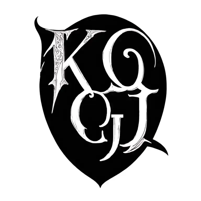 Linear fine line tattoo with kids initials K, Q ,J tattoo design idea