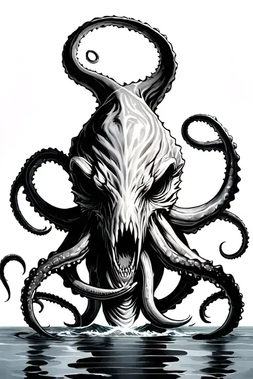 kraken black and grey tattoo design idea