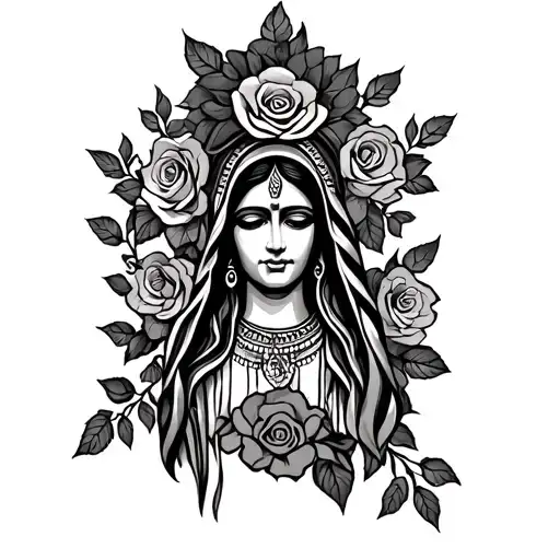 Guadalupe Mexican with roses tattoo design idea