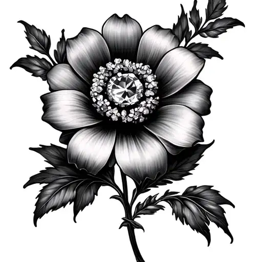 flower with diamond bourder tattoo design idea