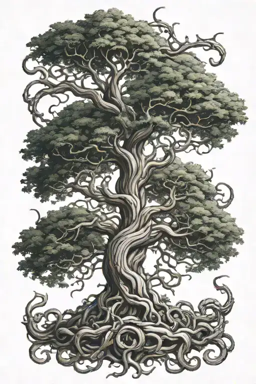 Yggdrasil tree intertwined with world serpent tattoo design idea