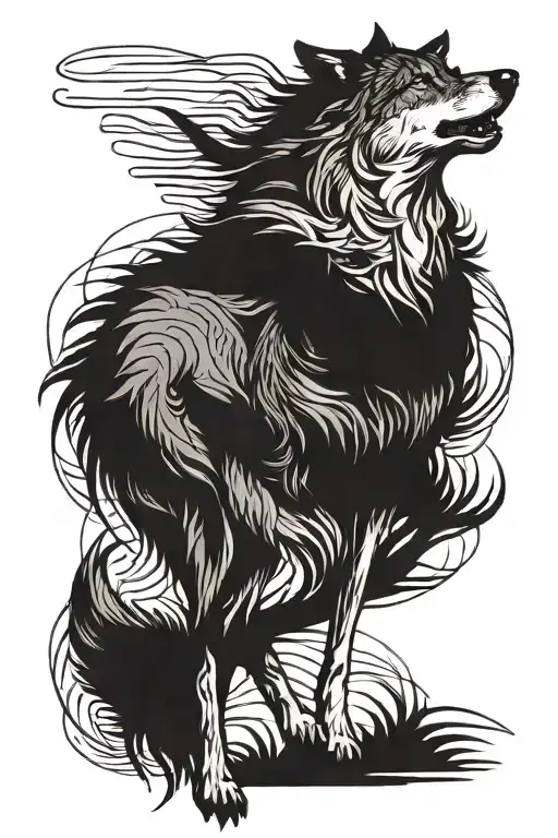 loner, wolf standing tattoo design idea