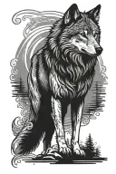 loner, wolf standing tattoo design idea