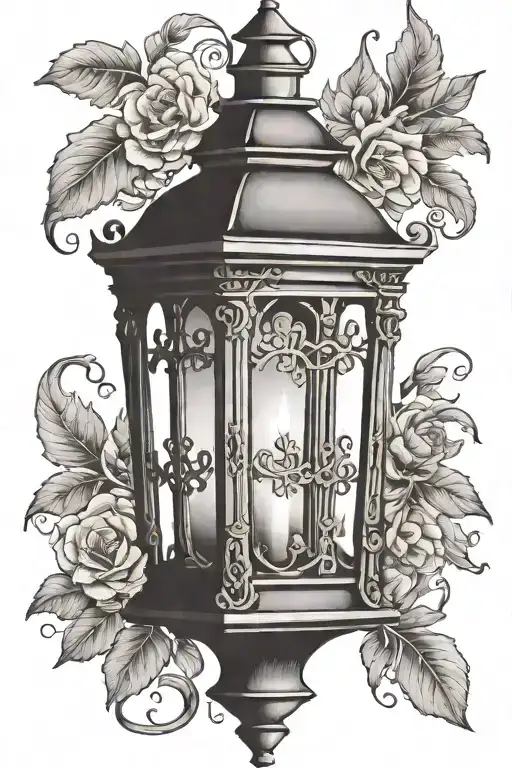 ornate vintage lantern with candle    tattoo design idea