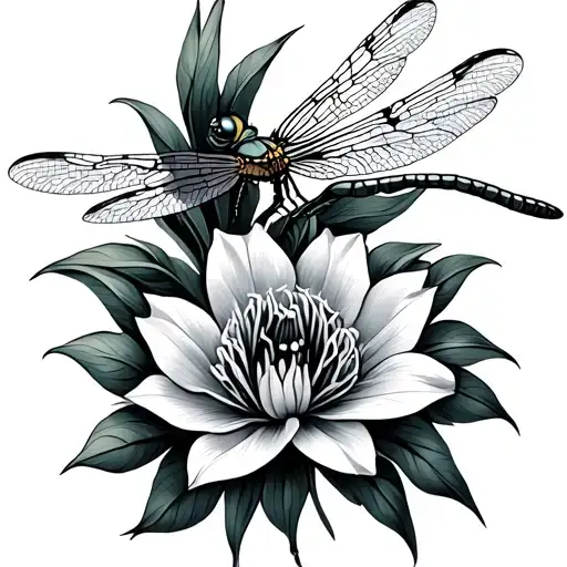 dragonfly and gladiolus flower tattoo design idea