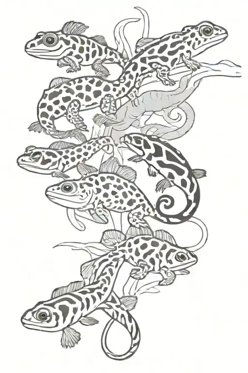 Picture with 12 Animals: 1. Tokay Gecko,  2. Tarsier 3. Clownfish, 4.Marbled Stingray,               tattoo design idea