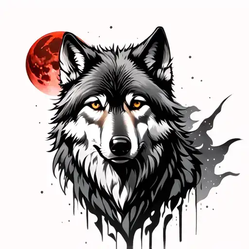 Wolf and bloodmoon  tattoo design idea