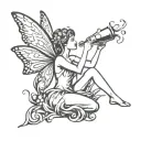 fairy drinking alcohol tattoo design idea