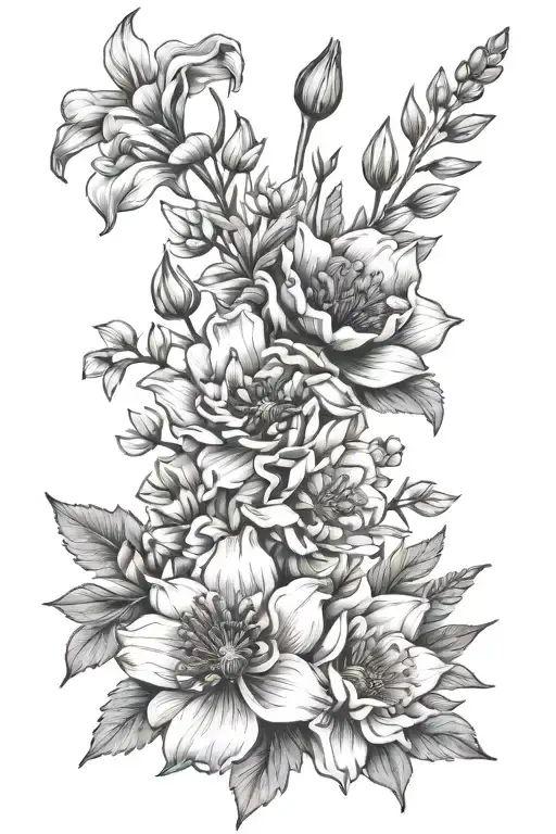 march, april, february, november, and october birth flowers  tattoo design idea