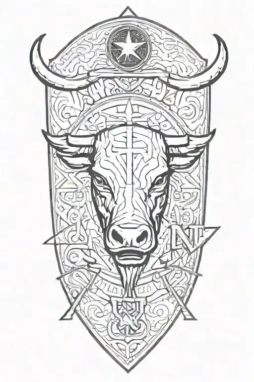 Bull, Cross, Time, V42 Knife, The letter N hidden, Texas, special forces crest  tattoo design idea