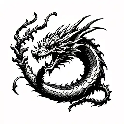 flail and dragon black work tattoo tattoo design idea