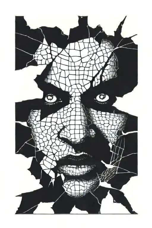 scary face broken window tattoo design idea