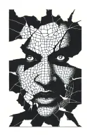 scary face broken window tattoo design idea