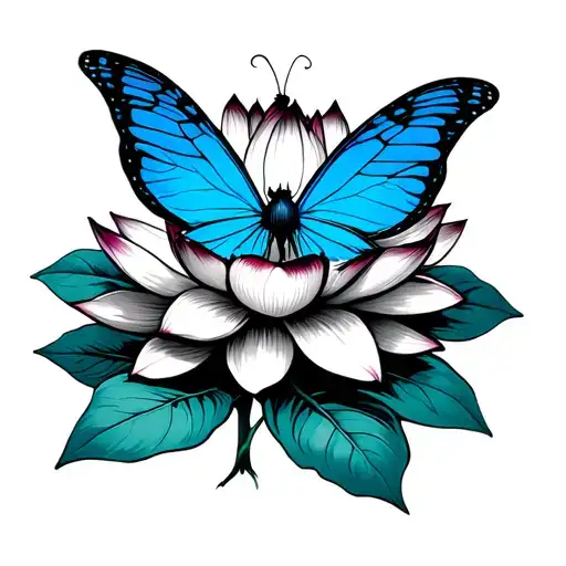 blue morpho rising from a lotus flower tattoo design idea
