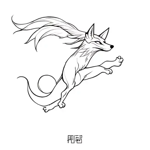 leaping fox with gumiho mask  tattoo design idea
