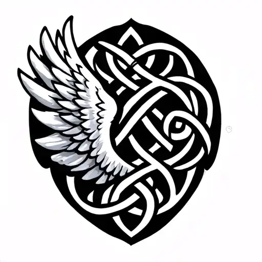 celtic knot, one angel wing tattoo design idea