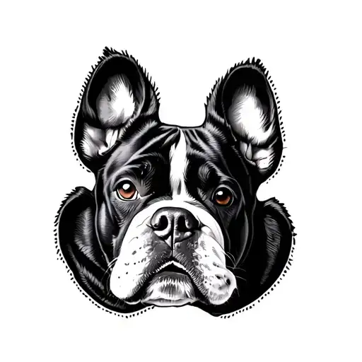 dog paw print with bully dog face in the paw print. dog black and white.  tattoo design idea