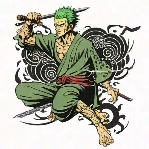roronoa zoro one piece anime tattoo design idea