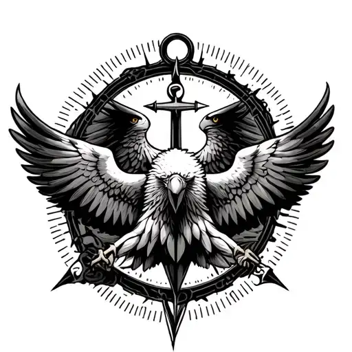 eagle compass anchor connected tattoo design idea