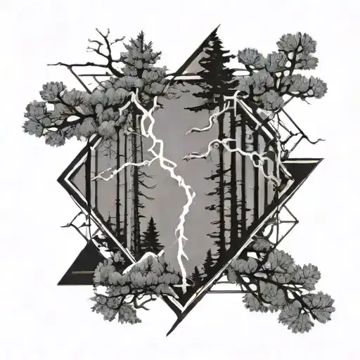 a lightning bolt running through a pine tree tattoo design idea